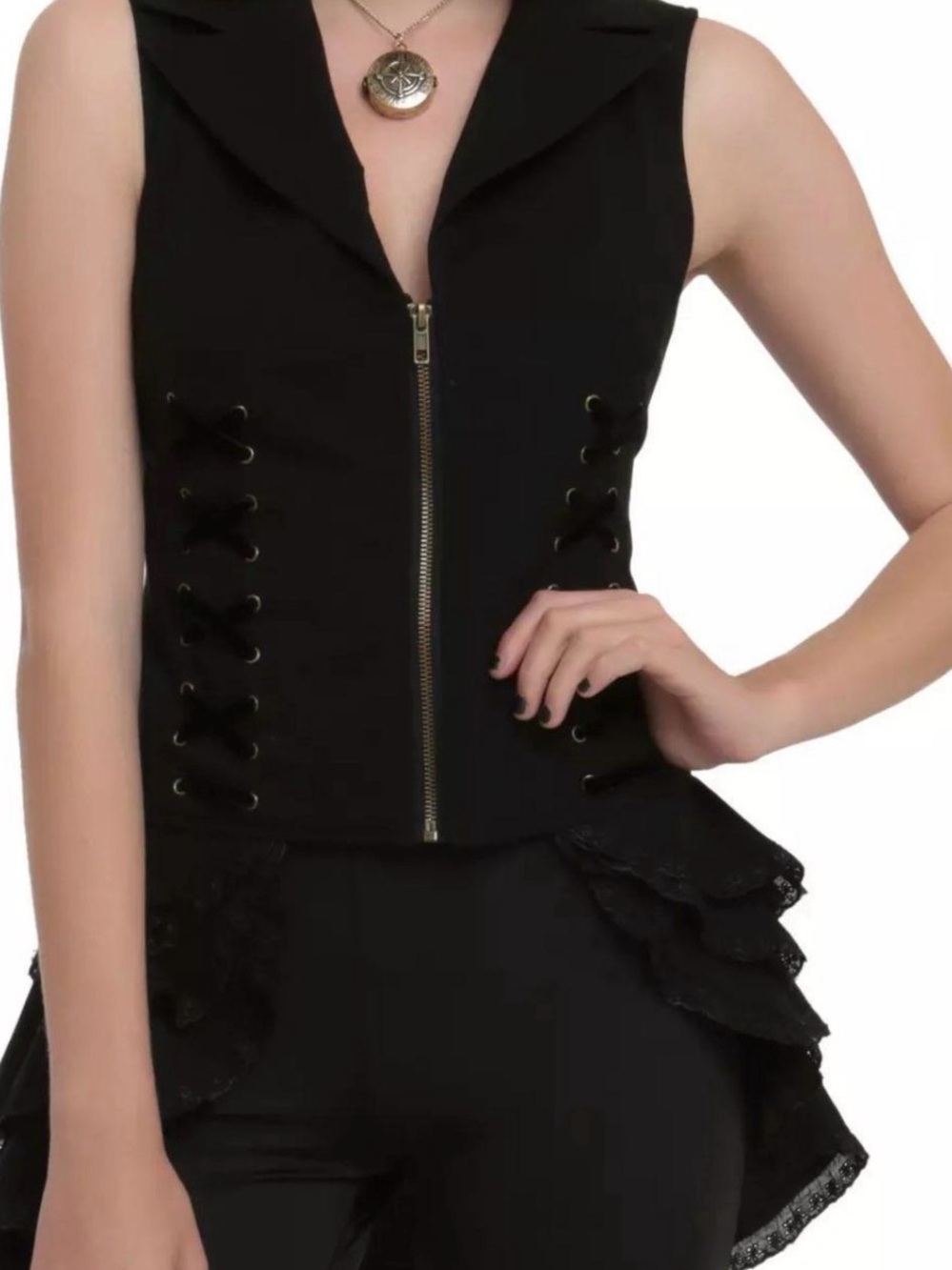 Spin Doctor Goth Steampunk Sleeveless Zip Up Sz M